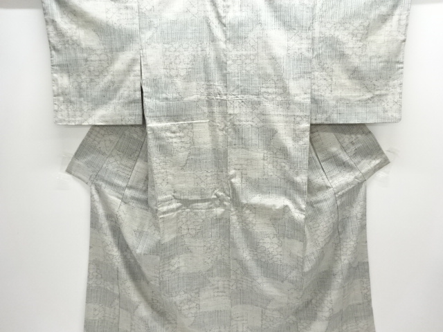 JAPANESE KIMONO / ANTIQUE KIMONO / SILK / TSUMUGI / WOVEN ABSTRACT PATTERN